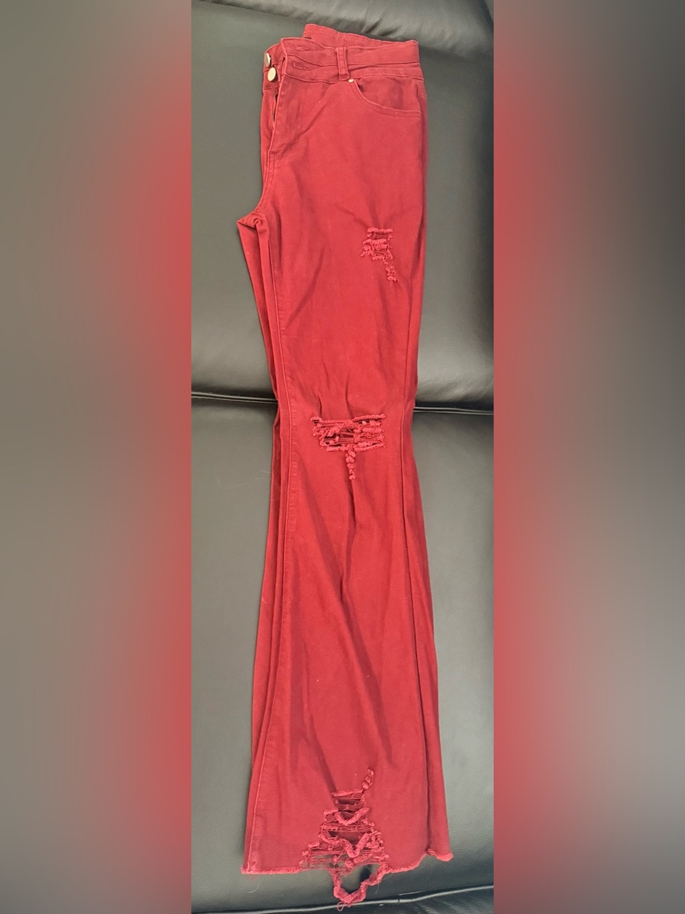 Boot-Cut Distressed High-Rise Pants in Raspberry - Picture 2 of 8